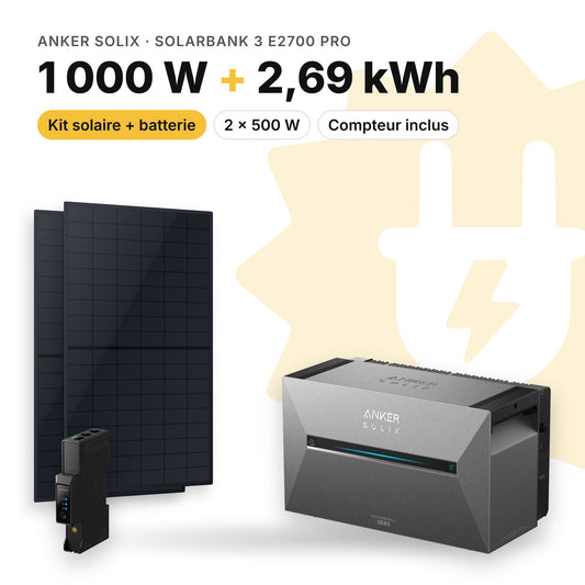 ANKER SOLIX Kit solaire avec batterie Anker SOLIX Solarbank 3 E2700 Pro 1 000 W (2 panneaux) Sans (2,69 kWh au total)