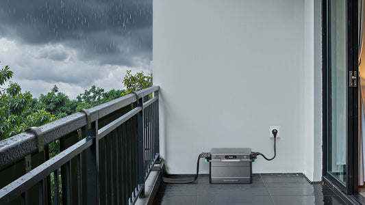 SolarFlow 800 Plus branché sur une prise extérieure par temps de pluie