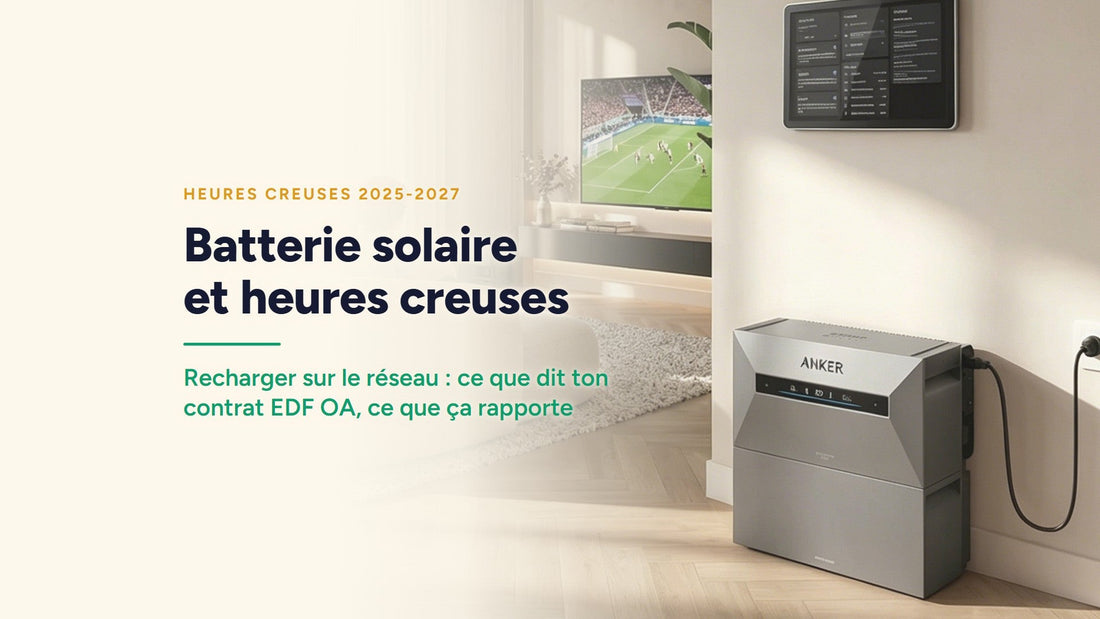Couverture : Batterie solaire et heures creuses. Recharger sur le réseau : ce que dit ton contrat EDF OA, ce que ça rapporte
