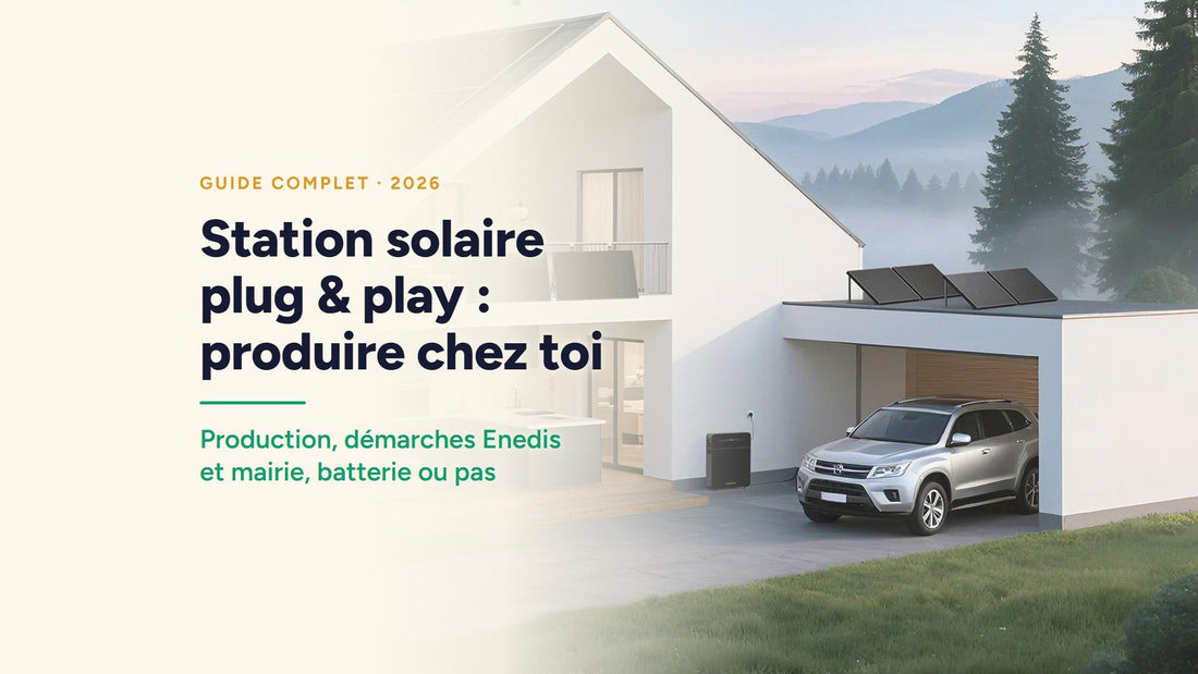 Couverture : Station solaire plug & play : produire chez toi. Production, démarches Enedis et mairie, batterie ou pas
