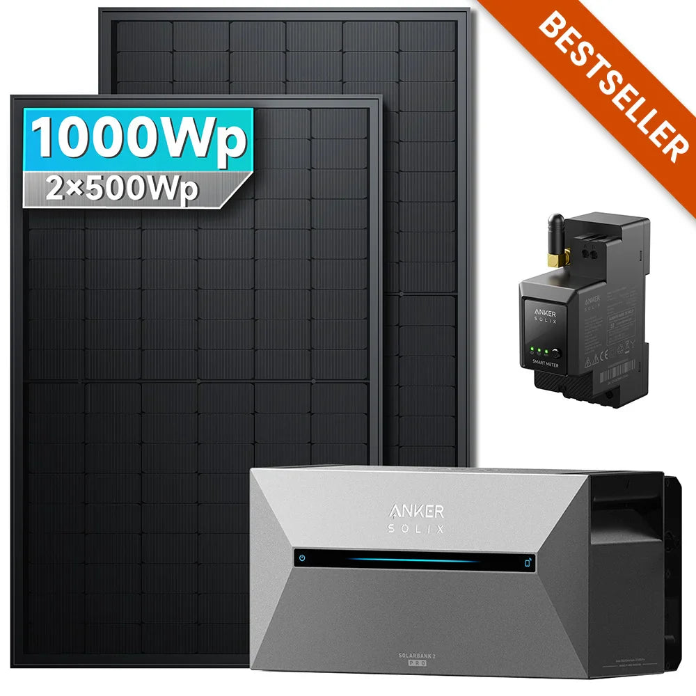 ANKER SOLIX Système de stockage d'énergie solaire Anker SOLIX Solarbank 2 E1600 Pro pour balcon, avec module solaire de 500 Wc 1000Wc – 2 Modules Sans batterie d'extension Ohne HAL