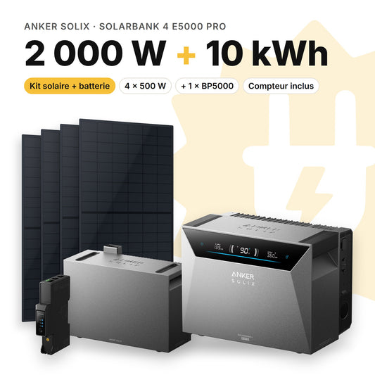 ANKER SOLIX Kit solaire avec batterie Anker SOLIX Solarbank 4 E5000 Pro 2 000 W (4 panneaux) 1 × BP5000 (10 kWh au total)