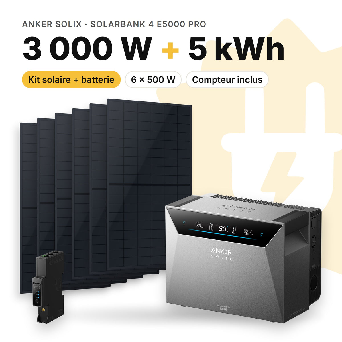 ANKER SOLIX Kit solaire avec batterie Anker SOLIX Solarbank 4 E5000 Pro 3 000 W (6 panneaux) Sans (5 kWh au total)
