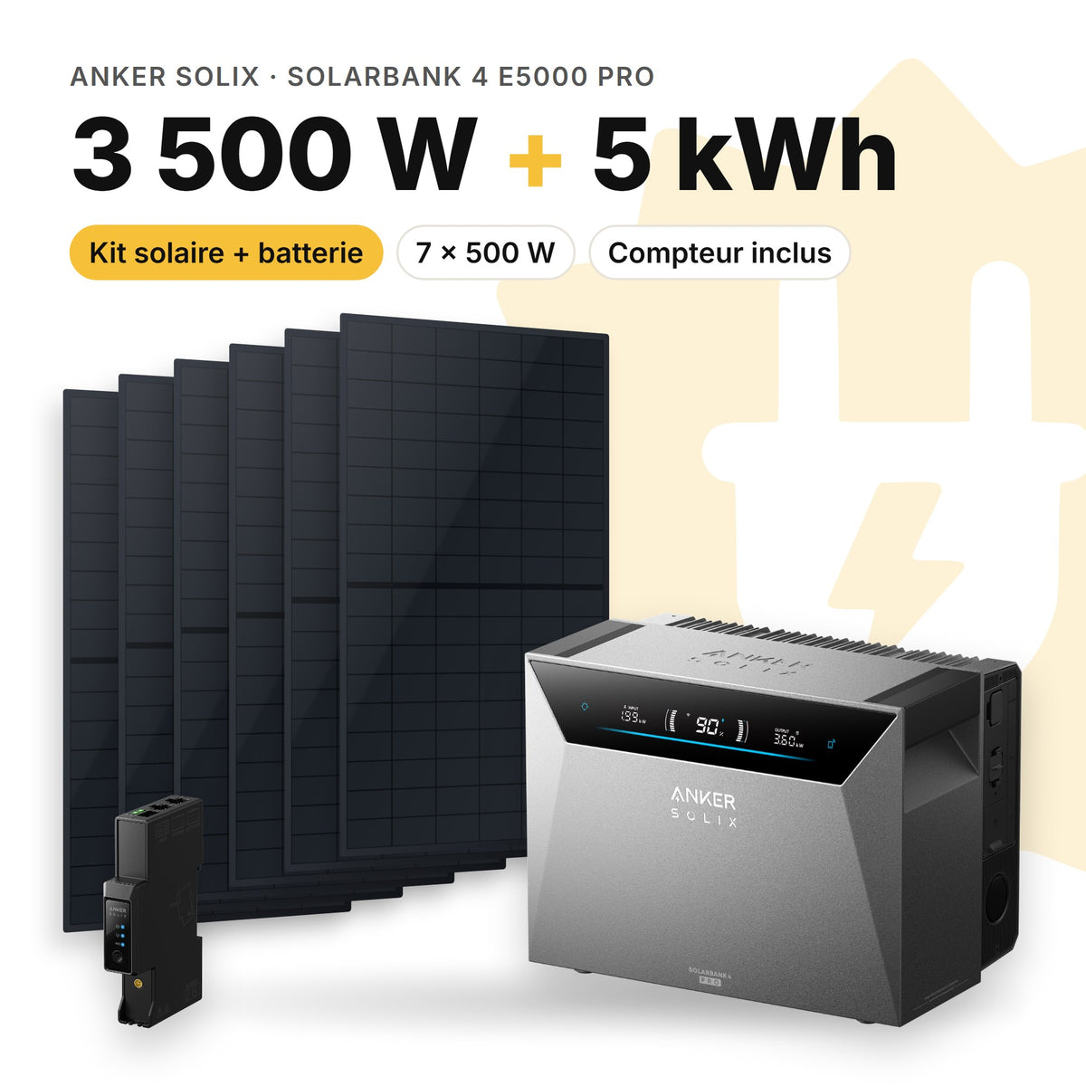 ANKER SOLIX Kit solaire avec batterie Anker SOLIX Solarbank 4 E5000 Pro 3 500 W (7 panneaux) Sans (5 kWh au total)