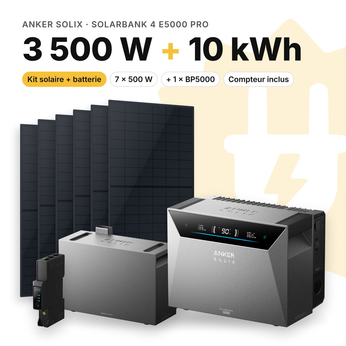 ANKER SOLIX Kit solaire avec batterie Anker SOLIX Solarbank 4 E5000 Pro 3 500 W (7 panneaux) 1 × BP5000 (10 kWh au total)