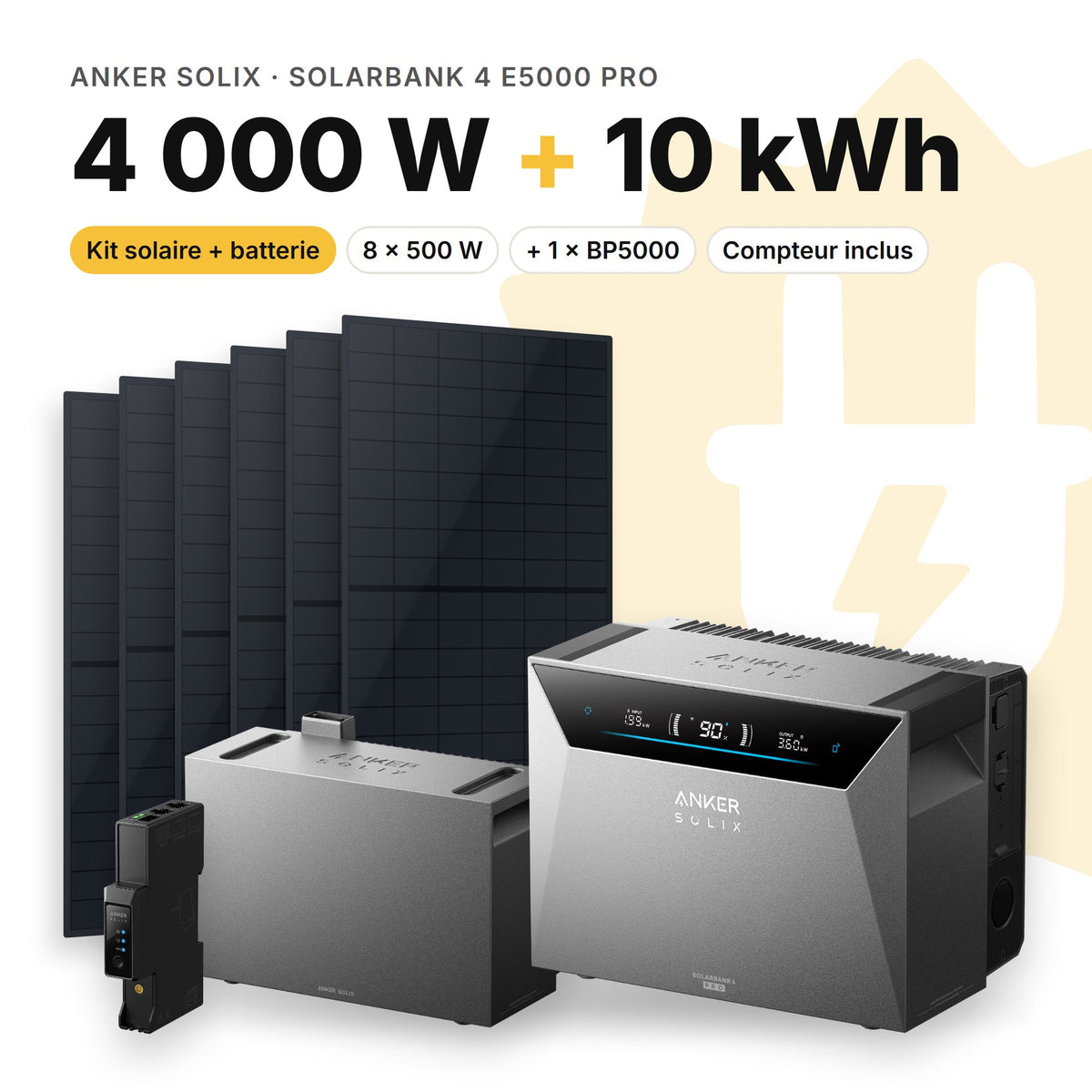 ANKER SOLIX Kit solaire avec batterie Anker SOLIX Solarbank 4 E5000 Pro 4 000 W (8 panneaux) 1 × BP5000 (10 kWh au total)