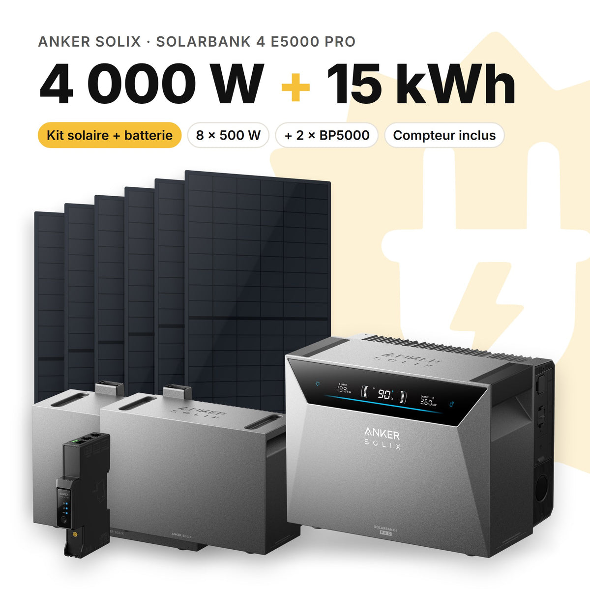 ANKER SOLIX Kit solaire avec batterie Anker SOLIX Solarbank 4 E5000 Pro 4 000 W (8 panneaux) 2 × BP5000 (15 kWh au total)