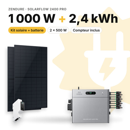 ZENDURE Kit solaire avec batterie Zendure SolarFlow 2400 Pro 1 000 W (2 panneaux) Sans (2,4 kWh au total)