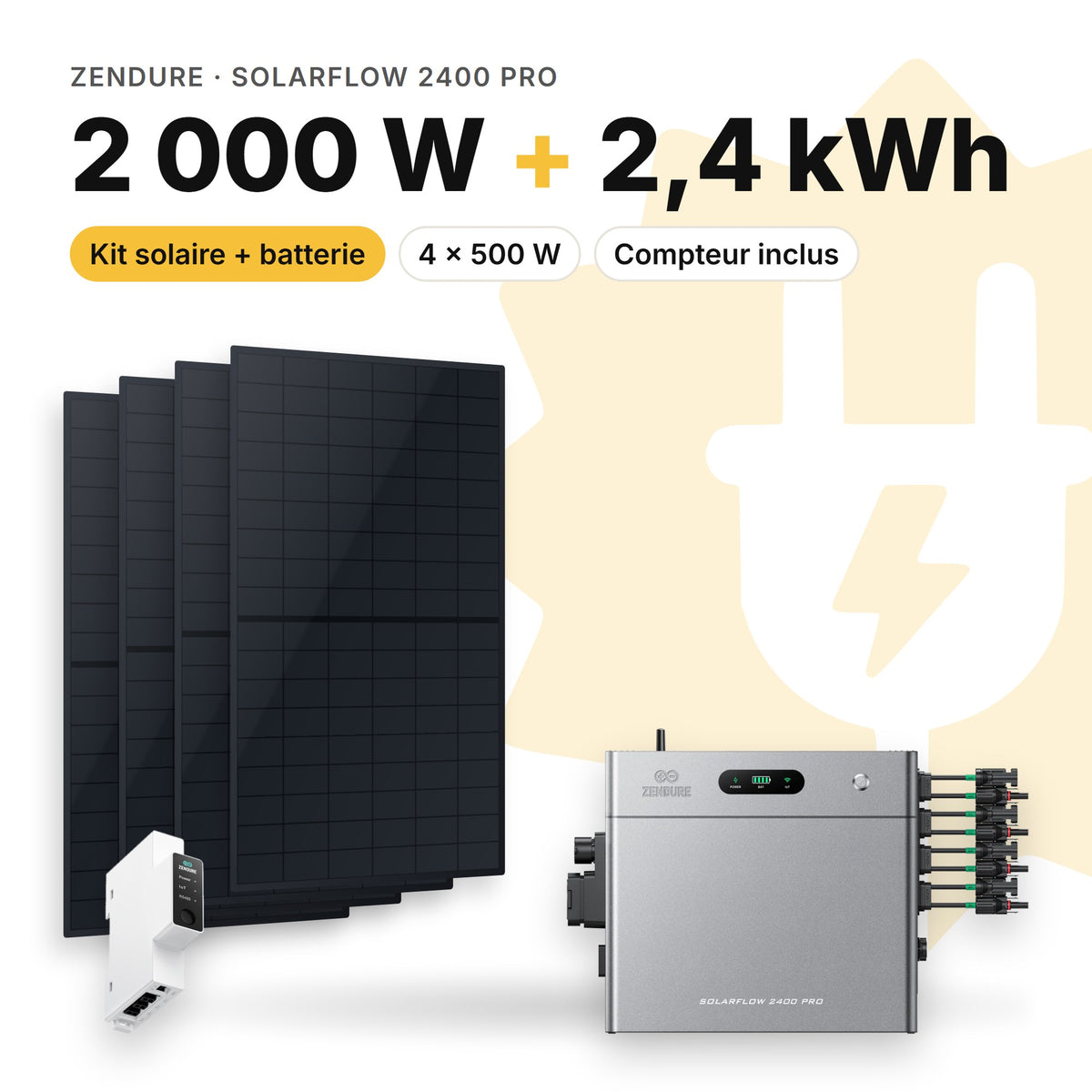 ZENDURE Kit solaire avec batterie Zendure SolarFlow 2400 Pro 2 000 W (4 panneaux) Sans (2,4 kWh au total)