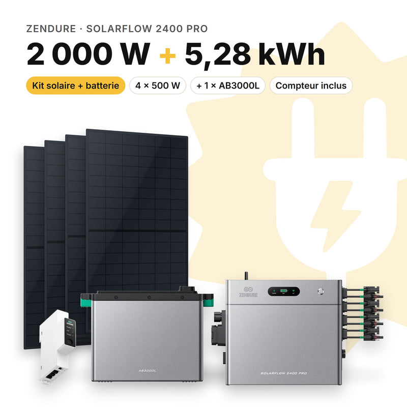 Kit 2 000 W + Zendure SolarFlow 2400 Pro + 1 × AB3000L