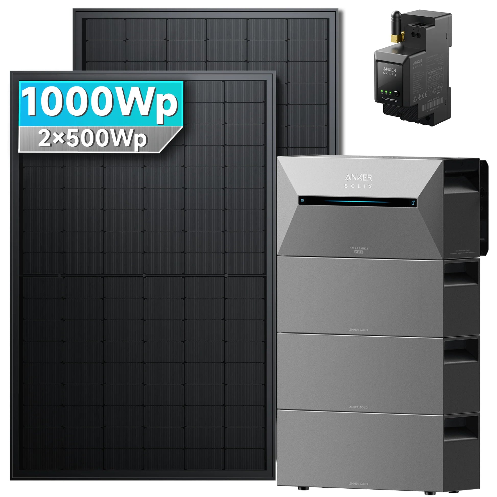 ANKER SOLIX Système de stockage d'énergie solaire Anker SOLIX Solarbank 2 E1600 Pro pour balcon, avec module solaire de 500 Wc 1000Wc – 2 Modules 3x BP2700 Ohne HAL