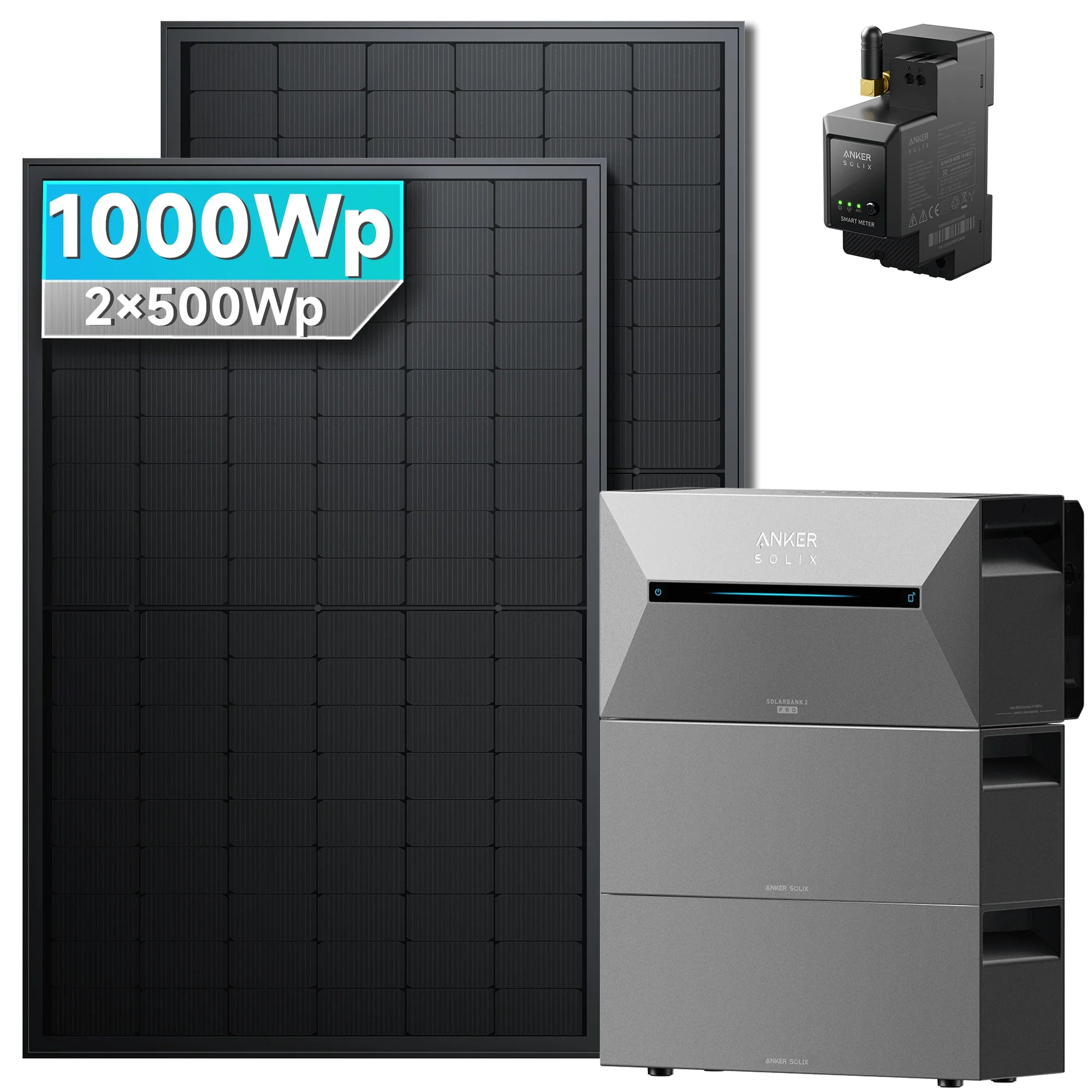 ANKER SOLIX Système de stockage d'énergie solaire Anker SOLIX Solarbank 2 E1600 Pro pour balcon, avec module solaire de 500 Wc 1000Wc – 2 Modules 2x BP2700 Ohne HAL