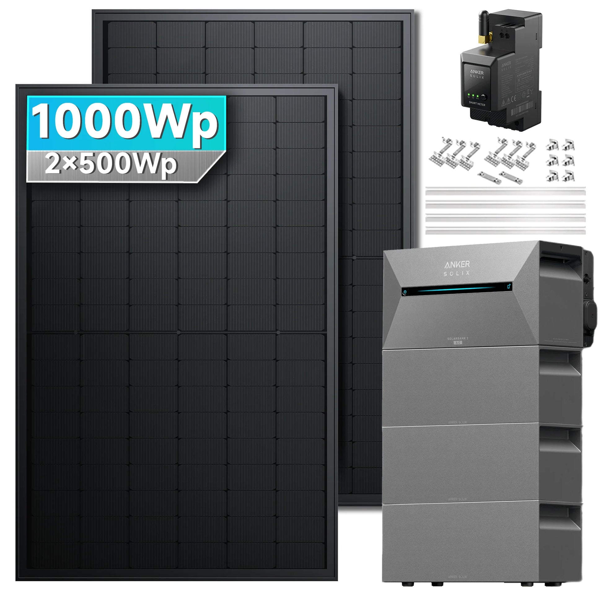 ANKER SOLIX Système de stockage d'énergie solaire Anker SOLIX Solarbank 2 E1600 Pro pour balcon, avec module solaire de 500 Wc 1000Wc – 2 Modules 3x BP2700 Ziegeldach
