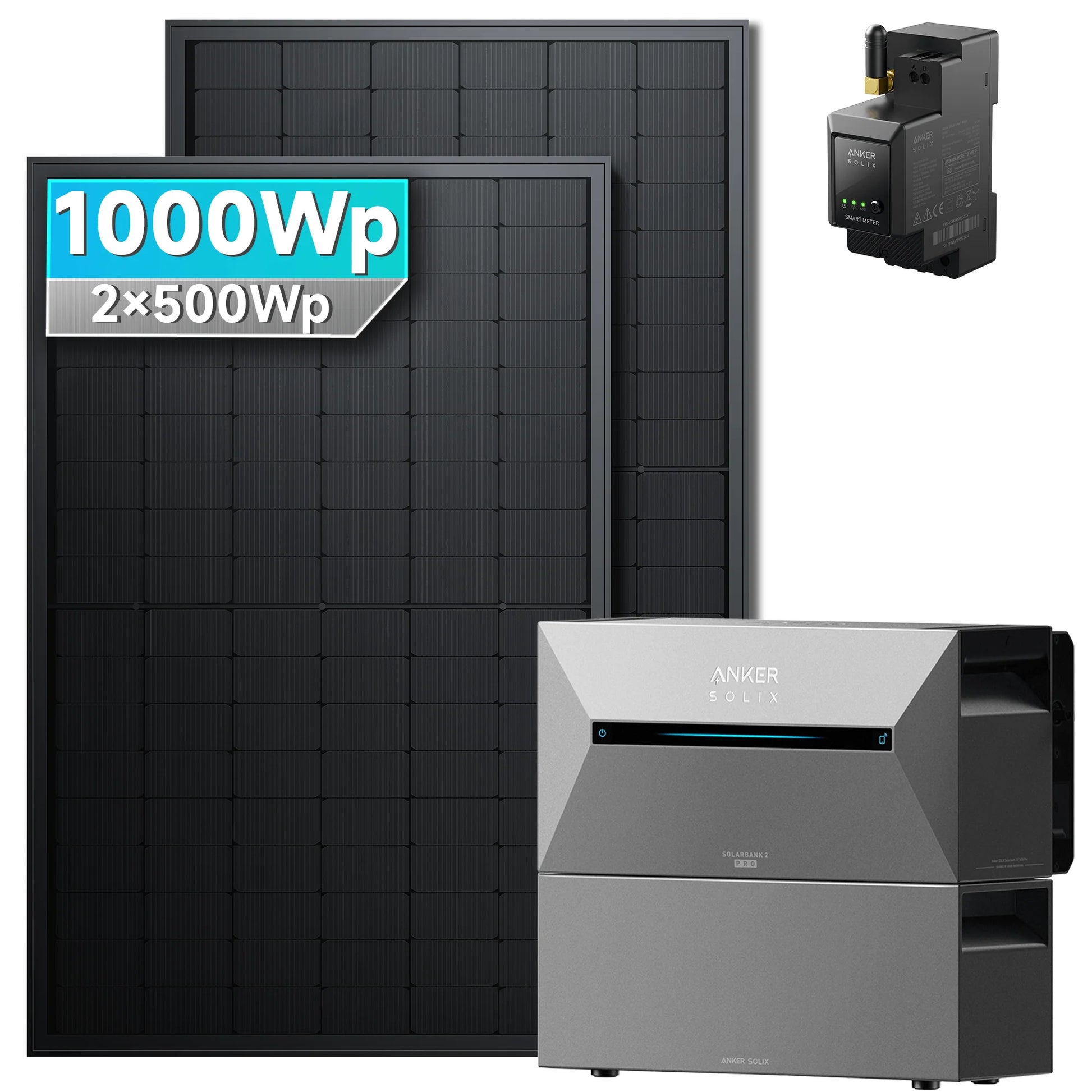 ANKER SOLIX Système de stockage d'énergie solaire Anker SOLIX Solarbank 2 E1600 Pro pour balcon, avec module solaire de 500 Wc 1000Wc – 2 Modules 1x BP2700 Ohne HAL