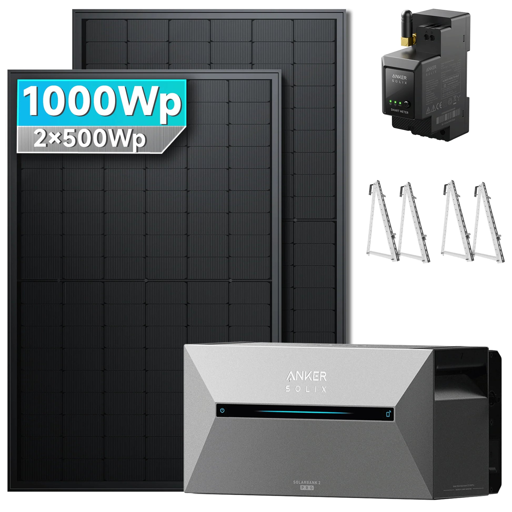 ANKER SOLIX Système de stockage d'énergie solaire Anker SOLIX Solarbank 2 E1600 Pro pour balcon, avec module solaire de 500 Wc 1000Wc – 2 Modules Sans batterie d'extension Balkon