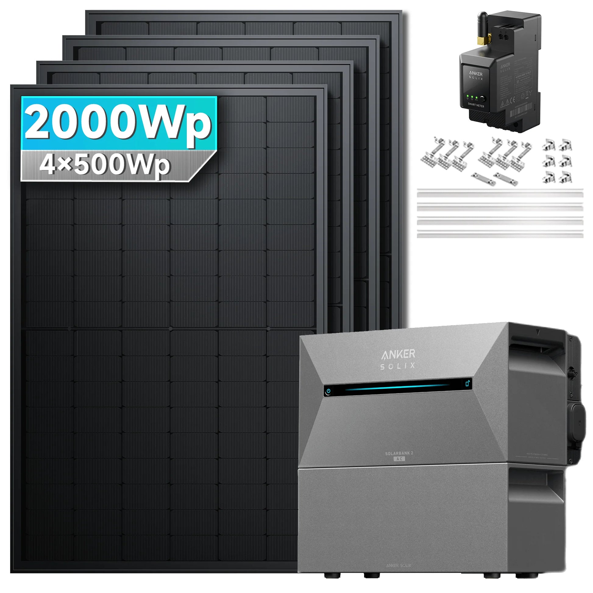 ANKER SOLIX Système de stockage d'énergie solaire Anker SOLIX Solarbank 2 E1600 Pro pour balcon, avec module solaire de 500 Wc 2000Wc – 4 Modules 🔥 1x BP2700 Ziegeldach