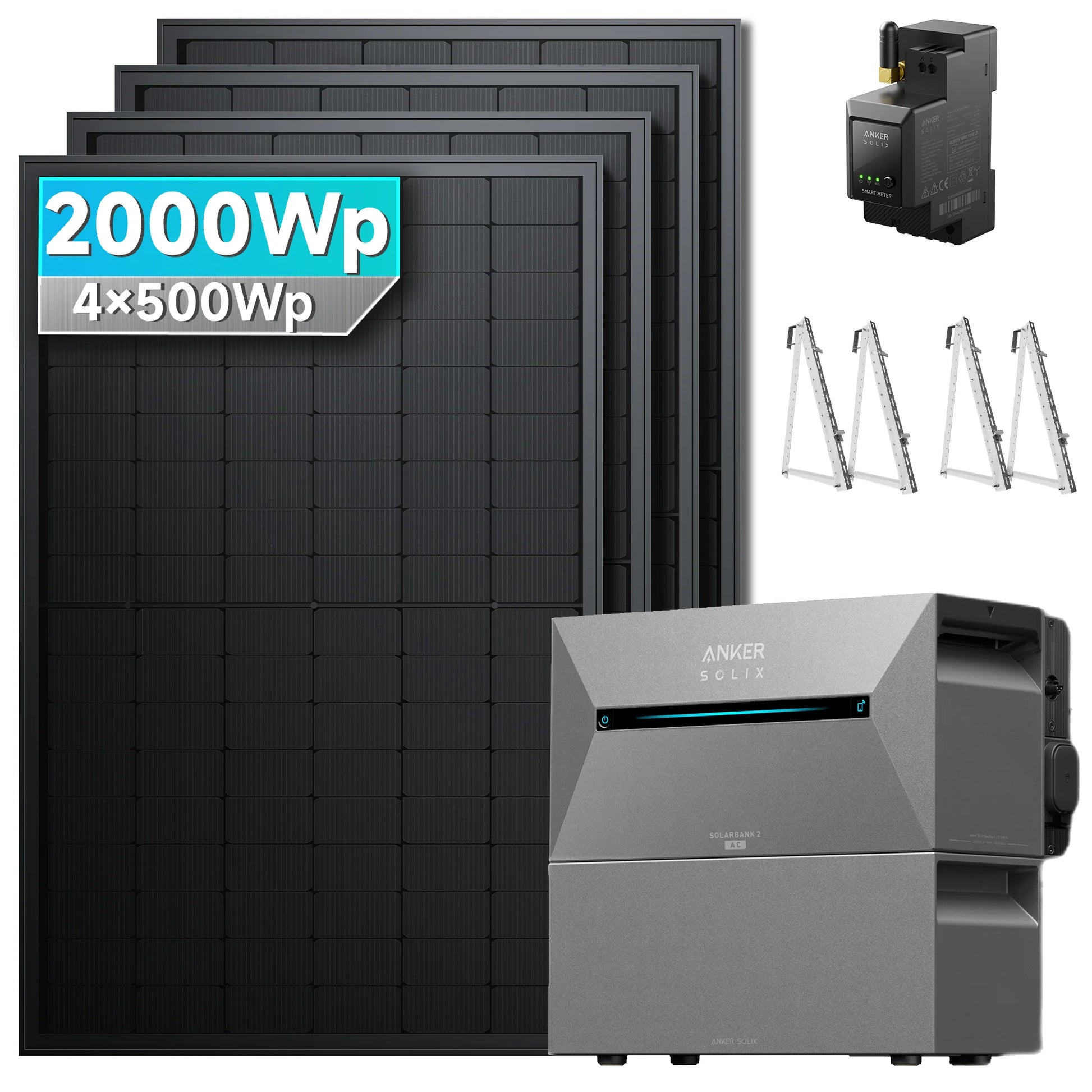 ANKER SOLIX Système de stockage d'énergie solaire Anker SOLIX Solarbank 2 E1600 Pro pour balcon, avec module solaire de 500 Wc 2000Wc – 4 Modules 🔥 1x BP2700 Balkon