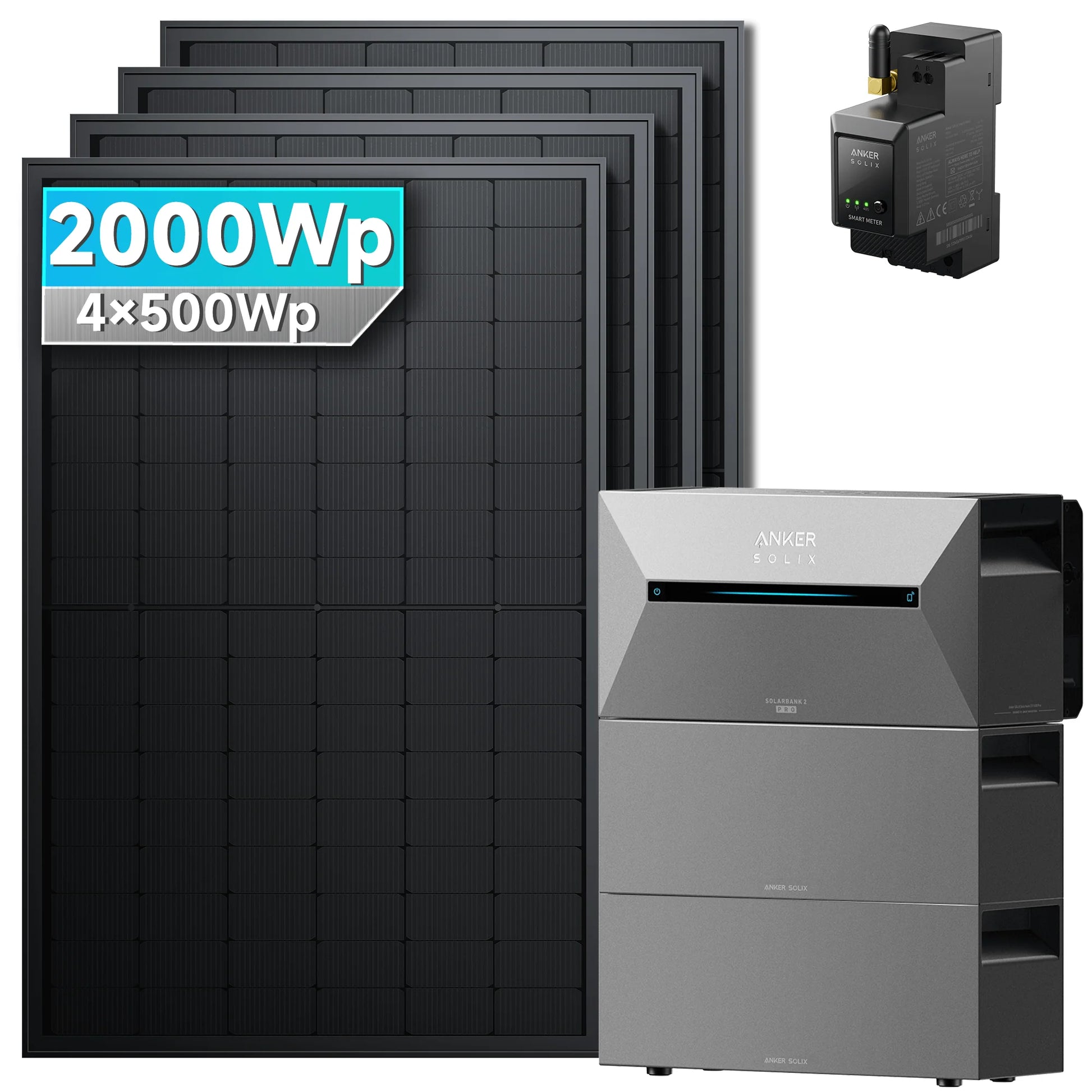 ANKER SOLIX Système de stockage d'énergie solaire Anker SOLIX Solarbank 2 E1600 Pro pour balcon, avec module solaire de 500 Wc 2000Wc – 4 Modules 🔥 2x BP2700 Ohne HAL