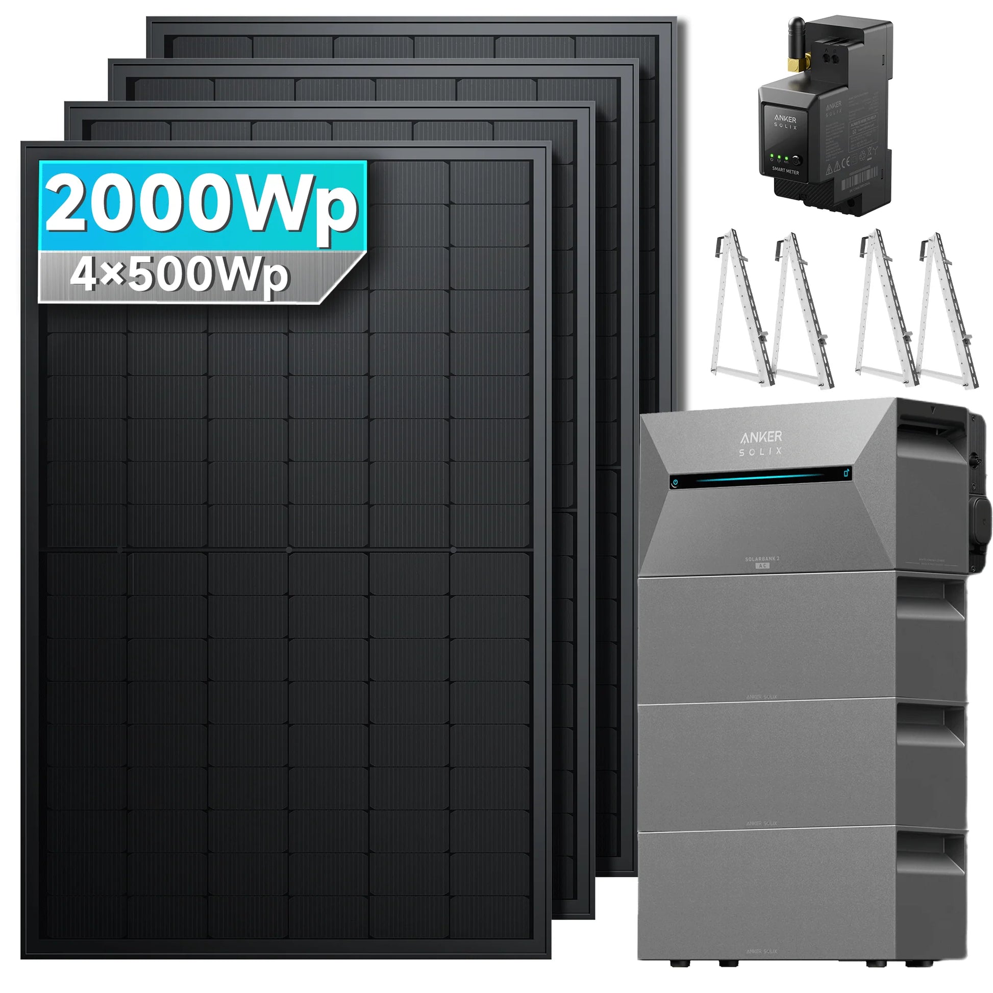 ANKER SOLIX Système de stockage d'énergie solaire Anker SOLIX Solarbank 2 E1600 Pro pour balcon, avec module solaire de 500 Wc 2000Wc – 4 Modules 🔥 3x BP2700 Balkon
