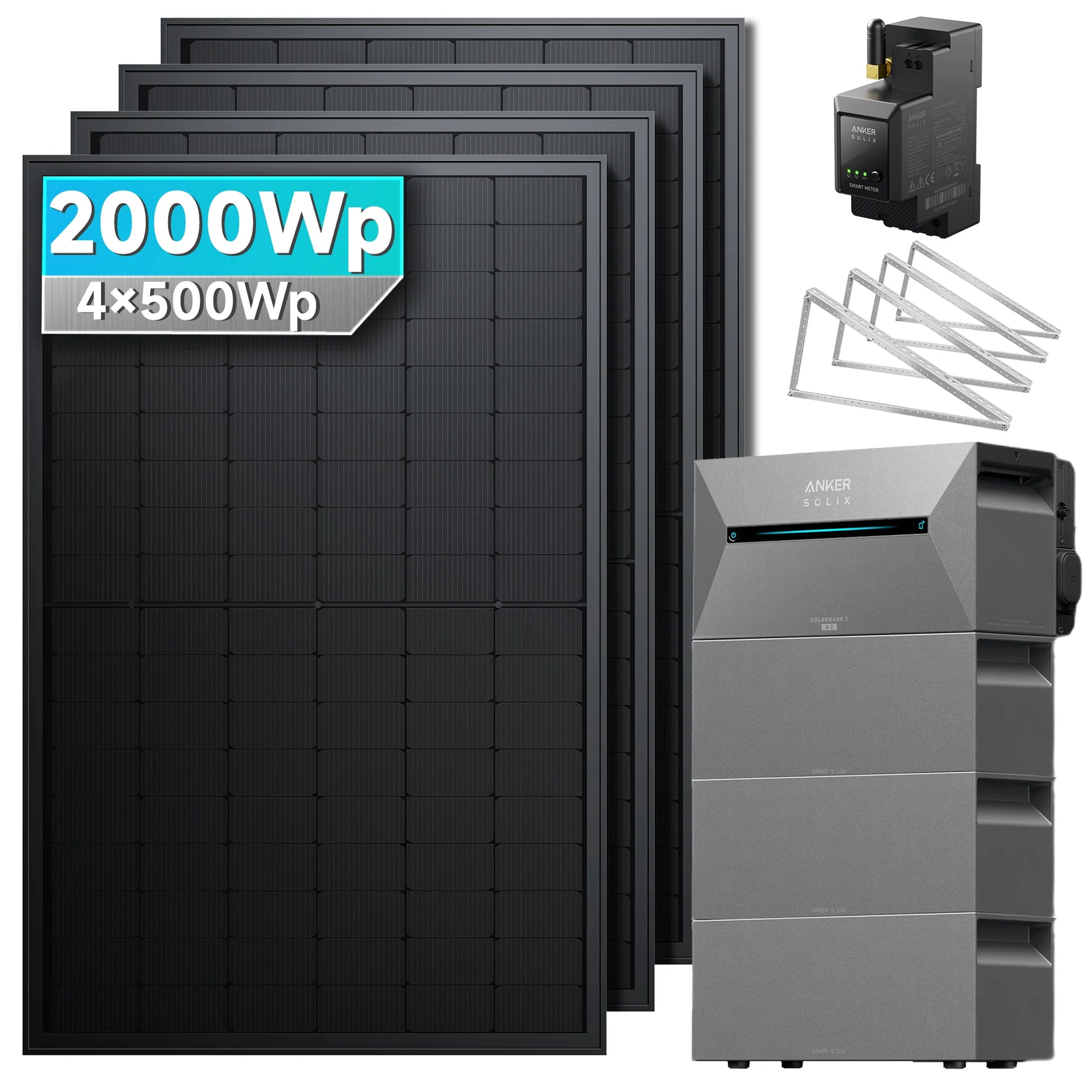 ANKER SOLIX Système de stockage d'énergie solaire Anker SOLIX Solarbank 2 E1600 Pro pour balcon, avec module solaire de 500 Wc 2000Wc – 4 Modules 🔥 3x BP2700 Toit plat Jardin Mur