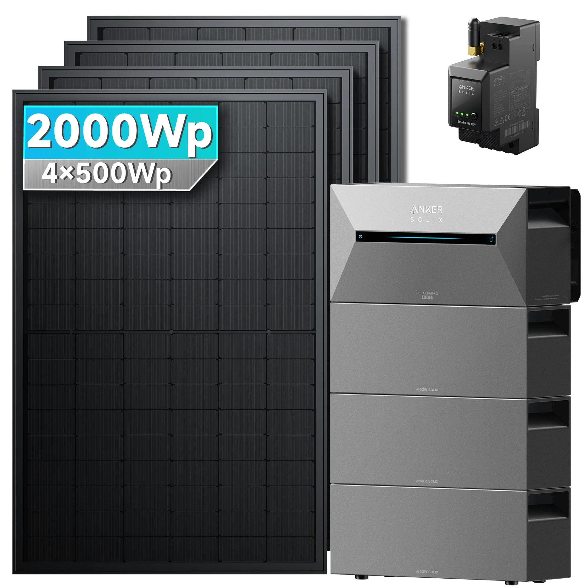 ANKER SOLIX Système de stockage d'énergie solaire Anker SOLIX Solarbank 2 E1600 Pro pour balcon, avec module solaire de 500 Wc 2000Wc – 4 Modules 🔥 3x BP2700 Ohne HAL