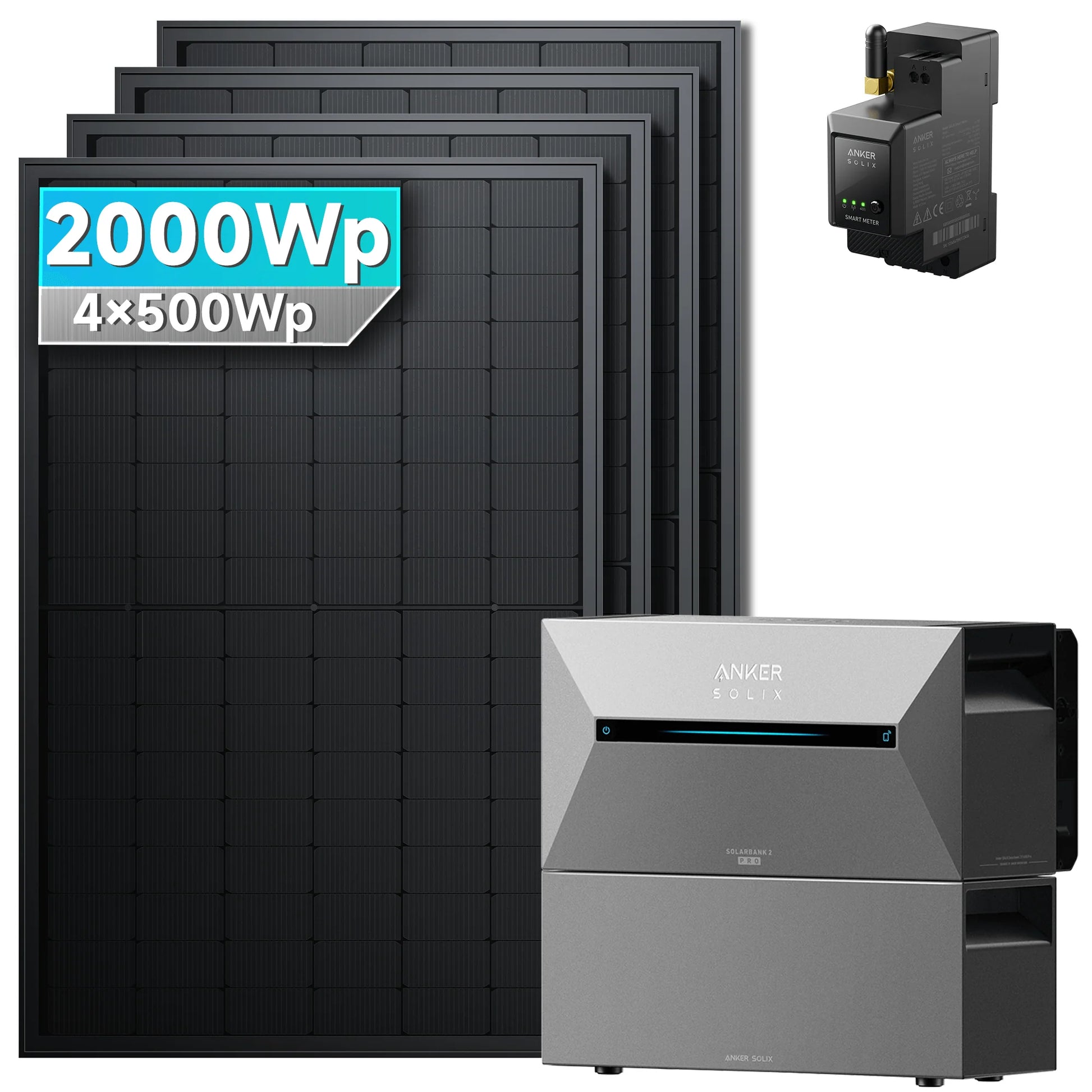 ANKER SOLIX Système de stockage d'énergie solaire Anker SOLIX Solarbank 2 E1600 Pro pour balcon, avec module solaire de 500 Wc 2000Wc – 4 Modules 🔥 1x BP2700 Ohne HAL