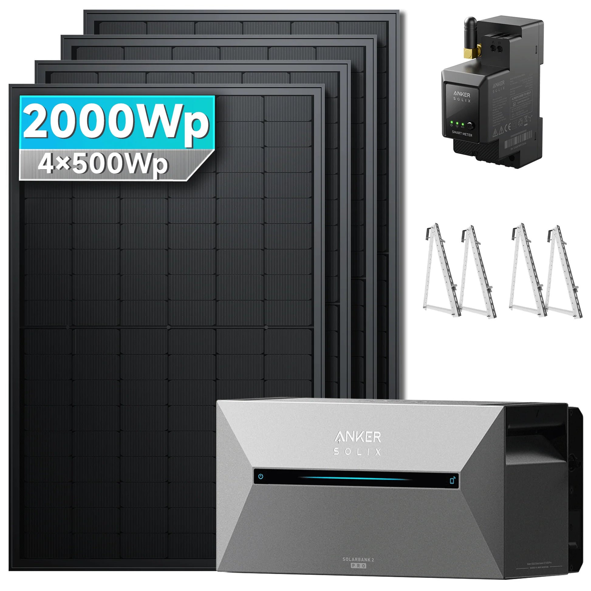 ANKER SOLIX Système de stockage d'énergie solaire Anker SOLIX Solarbank 2 E1600 Pro pour balcon, avec module solaire de 500 Wc 2000Wc – 4 Modules 🔥 Sans batterie d'extension Balkon