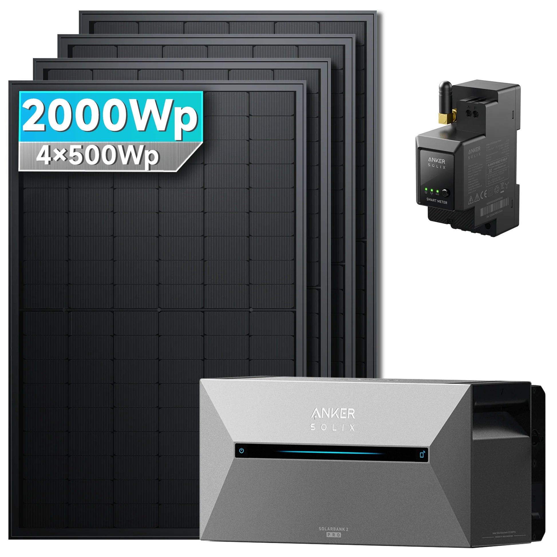 ANKER SOLIX Système de stockage d'énergie solaire Anker SOLIX Solarbank 2 E1600 Pro pour balcon, avec module solaire de 500 Wc 2000Wc – 4 Modules 🔥 Sans batterie d'extension Ohne HAL