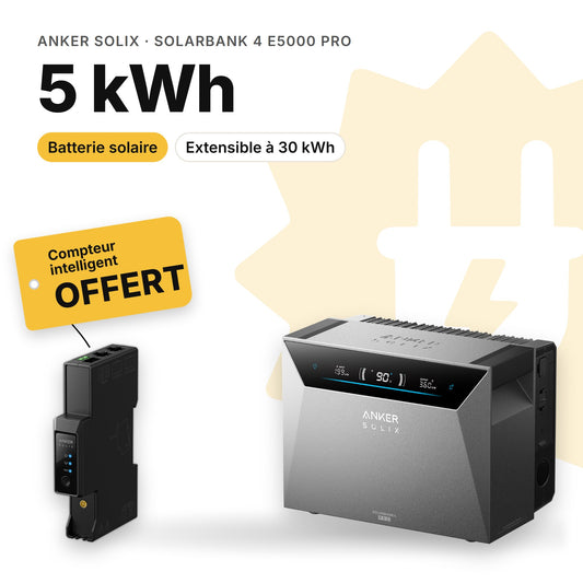 Anker SOLIX Solarbank 4 E5000 Pro : batterie 5 kWh, compteur intelligent Anker SOLIX Smart Meter Gen 2 offert (visuel indicatif)